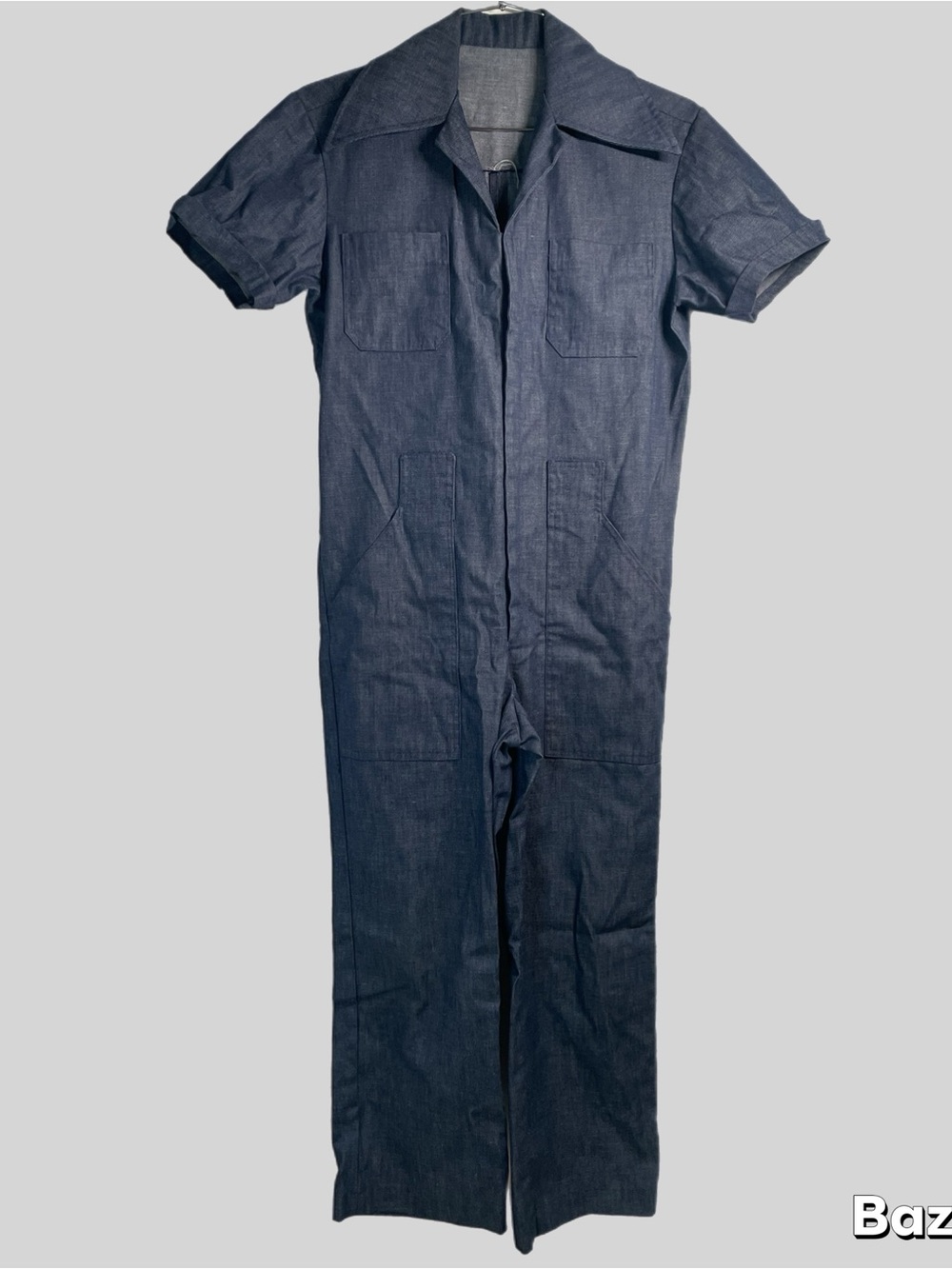 VTG 70s Handmade Denim Jumpsuit Boiler Suit Wide Leg Short Sleeve Workwear